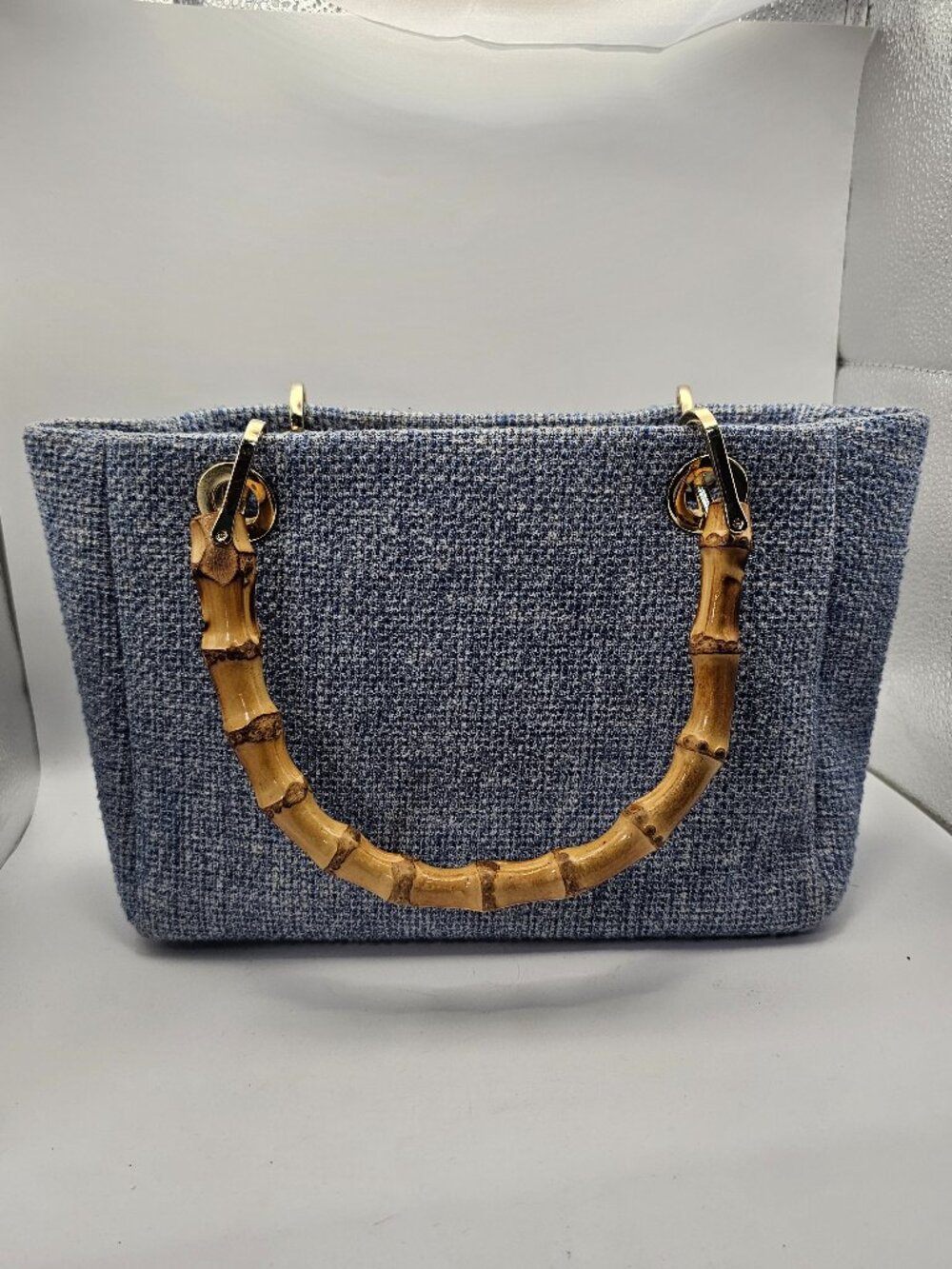 J.McLaughlin Blue Woven Tweed Tote Bag